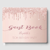 Birthday roos goud glitter druppelt roze 50 gastenboek (Voorkant)