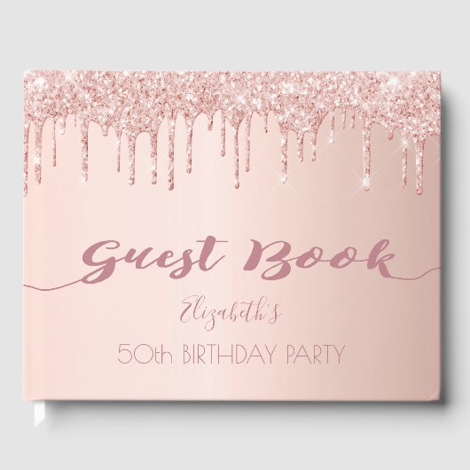 Birthday roos goud glitter druppelt roze 50 gastenboek (Voorkant)