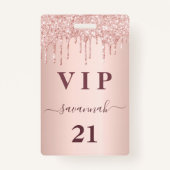 Birthday roos goud glitter druppelt roze glazuur v badge (Voorkant)