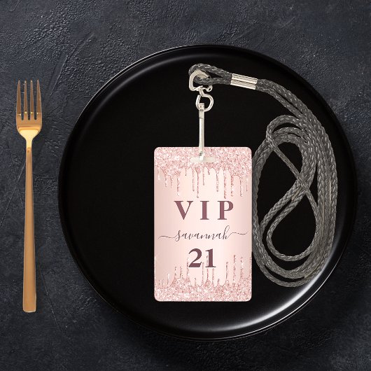 Birthday roos goud glitter druppelt roze luxe vip badge