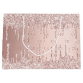 Birthday roos goud glitter druppelt roze monogram groot cadeauzakje (Voorkant)