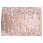 Birthday roos goud glitter druppelt roze monogram groot cadeauzakje (Achterkant)