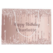 Birthday roos goud glitter druppelt roze monogram  groot cadeauzakje (Achterkant)
