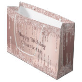 Birthday roos goud glitter druppelt roze monogram  groot cadeauzakje (Voorkant Gekanteld)