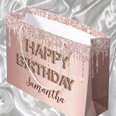 Birthday roos goud glitter druppelt roze monogram  groot cadeauzakje