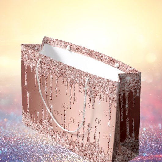 Birthday roos goud glitter druppelt roze monogram  groot cadeauzakje
