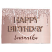 Birthday roos goud glitter druppelt roze monogram  groot cadeauzakje (Achterkant)