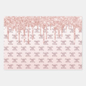 Birthday roos goud glitter druppelt roze monogram  inpakpapier vel (Voorkant)