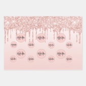 Birthday roos goud glitter druppelt roze monogram  inpakpapier vel (Voorkant 2)