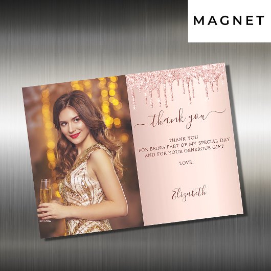 Birthday roos goud glitter foto magneet bedankt