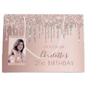 Birthday roos goud glitter foto roze zilver naam groot cadeauzakje (Voorkant)