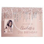Birthday roos goud glitter foto roze zilver naam groot cadeauzakje (Achterkant)