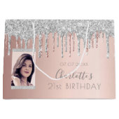 Birthday roos goud glitter foto roze zilver naam groot cadeauzakje (Voorkant)