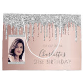 Birthday roos goud glitter foto roze zilver naam groot cadeauzakje (Achterkant)