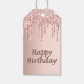 Birthday roos goud glitter roze ballon cadeaulabel (Voorkant)