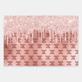 Birthday roos goud glitter roze druppels monogram inpakpapier vel (Voorkant 3)