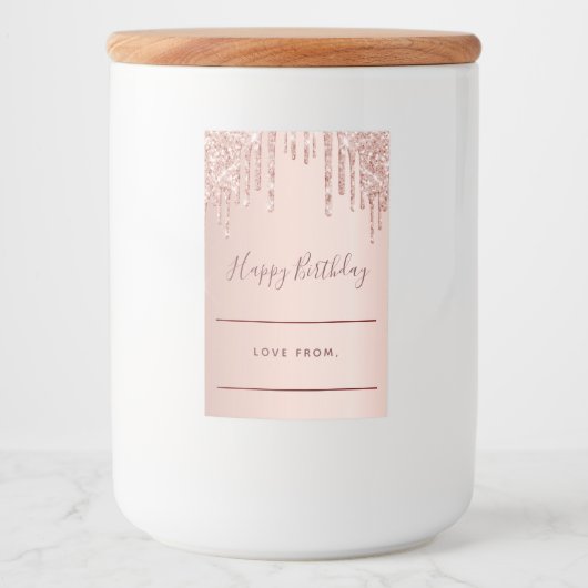 Birthday roos goud glitter roze glans homemade voedselcontainer etiket (Voorkant)
