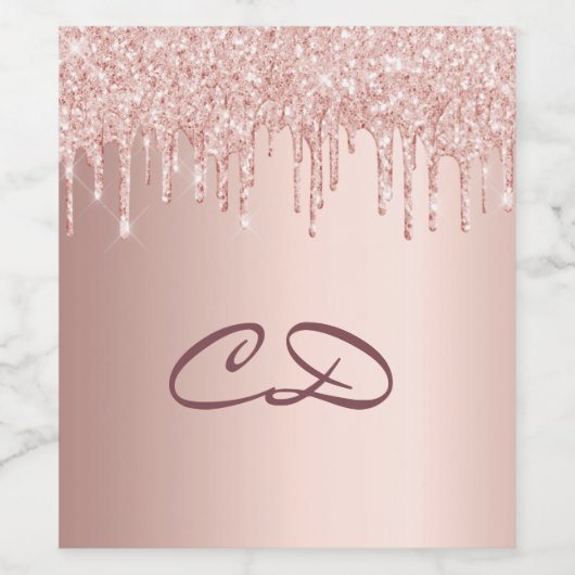 Birthday roos goud glitter roze monogram initiaal wijn etiket (Enkel label)
