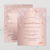 Birthday roos goud glitter roze uitnodiging (Voorkant / Achterkant)