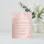 Birthday roos goud glitter roze uitnodiging (Staand voorkant)