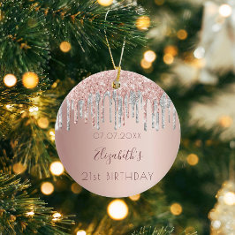 Birthday roos goud glitter roze vrienden zilver keramisch ornament