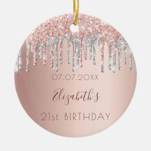 Birthday roos goud glitter roze vrienden zilver keramisch ornament (Voorkant)