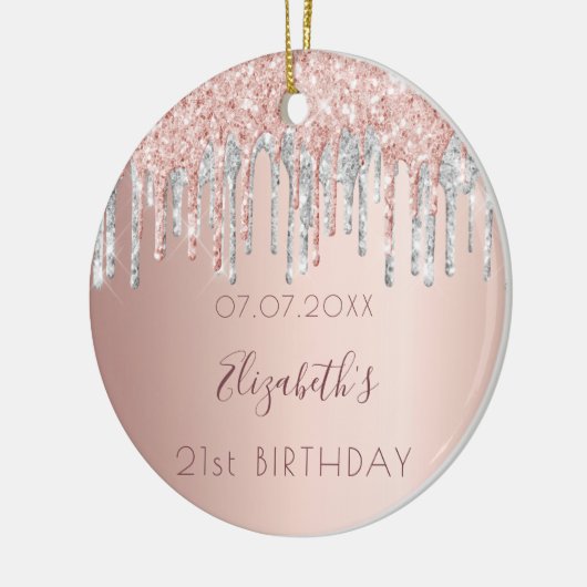 Birthday roos goud glitter roze vrienden zilver keramisch ornament (Links)