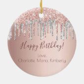 Birthday roos goud glitter roze vrienden zilver keramisch ornament (Achterkant)