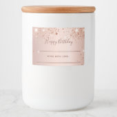 Birthday roos goud glitter stof homemade voedselcontainer etiket (Voorkant)
