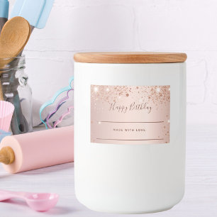 Birthday roos goud glitter stof homemade voedselcontainer etiket