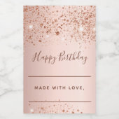 Birthday roos goud glitter stof homemade voedselcontainer etiket (Enkel label)