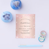 Birthday roos goud roze glitter budget uitnodiging flyer (Enkel)