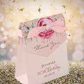 Birthday roos goud roze glitter floral Dankjewel Bedankdoosjes