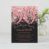 Birthday roos goud roze glitter glam 50e verjaarda kaart (Staand voorkant)