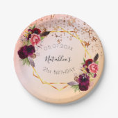 Birthday roos goud zwart roze geometrisch monogram papieren bordje (Voorkant)
