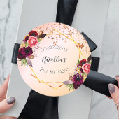 Birthday roos goud zwart roze geometrisch monogram ronde sticker
