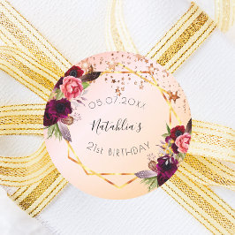 Birthday roos goud zwart roze geometrisch monogram ronde sticker