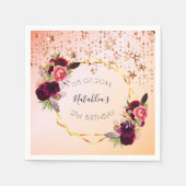 Birthday roos goud zwart roze geometrisch monogram servet (Voorkant)