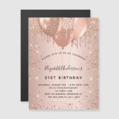 Birthday roos goudballons magnetons uitnodiging magnetische uitnodiging (Voorkant / Achterkant)