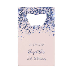 Birthday roos goudblauw blauw zeemanje glitter creditkaart flessenopener