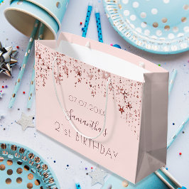 Birthday roos goudblauwe roze sterren monogram groot cadeauzakje