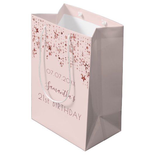 Birthday roos goudblauwe roze sterren monogram medium cadeauzakje (Achterkant Gekanteld)