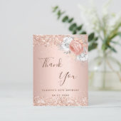 Birthday roos goudbrij bloesse florale spargel bedankkaart (Staand voorkant)