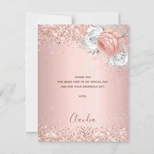 Birthday roos goudbrij bloesse florale spargel bedankkaart (Achterkant)