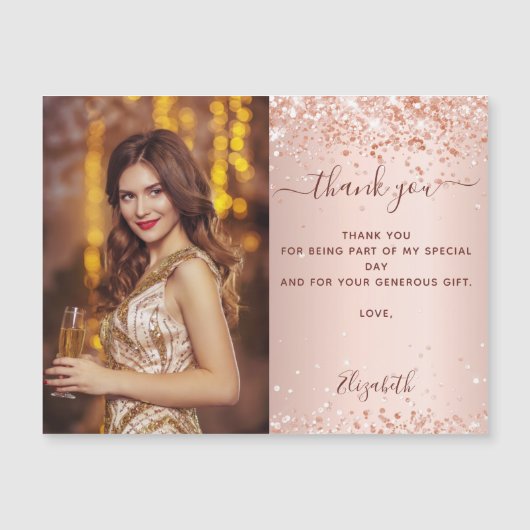 Birthday roos goudbrij foto bedankt magnet (Voorkant)