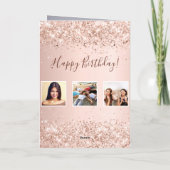 Birthday roos goudbruin glitter foto naam kaart (Achterkant)
