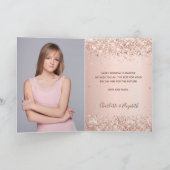 Birthday roos goudbruin glitter foto naam kaart (Binnen)