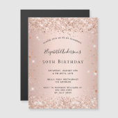 Birthday roos goudbruin glitter magnet uitnodiging (Voorkant / Achterkant)