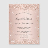 Birthday roos goudbruin glitter magnet uitnodiging (Voorkant)