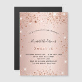 Birthday roos goudbruin glitter uitnodiging magnee (Voorkant / Achterkant)